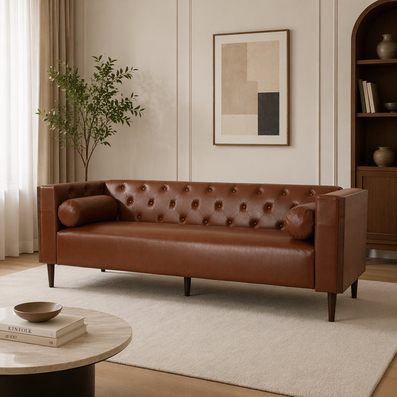 3-Seater Sofa, Light Brown Faux Leather