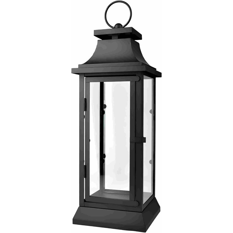 Black Metal Hurricane Lantern With Clear Glass Panels – Hanging Or Tabletop Decorative Lantern For Indoor & Outdoor – For Weddings, Parties, Home Decor, 20" Tall & 7.75" Square