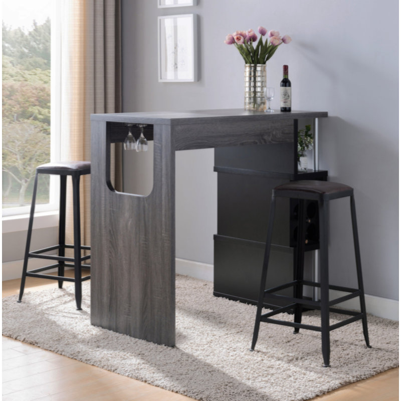 Home Bar Table With Wine Glass Compartment Three Shelves