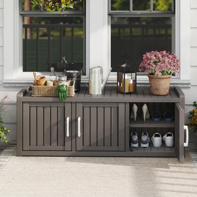 PawsomePad 3 Door Weatherproof Resin Shoe Storage Cabinet Bench, Brown