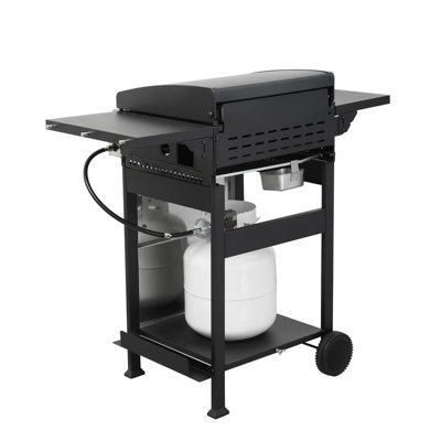 Barbecue au propane à 3 brûleurs avec plancha en acier inoxydable, barbecue d'extérieur de 36 900 BTU, grilles de cuisson en fonte et émail métallique, tables d'appoint pliables et panier suspendu