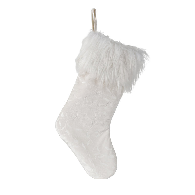S/2 21" White Stocking With Fur Cuff