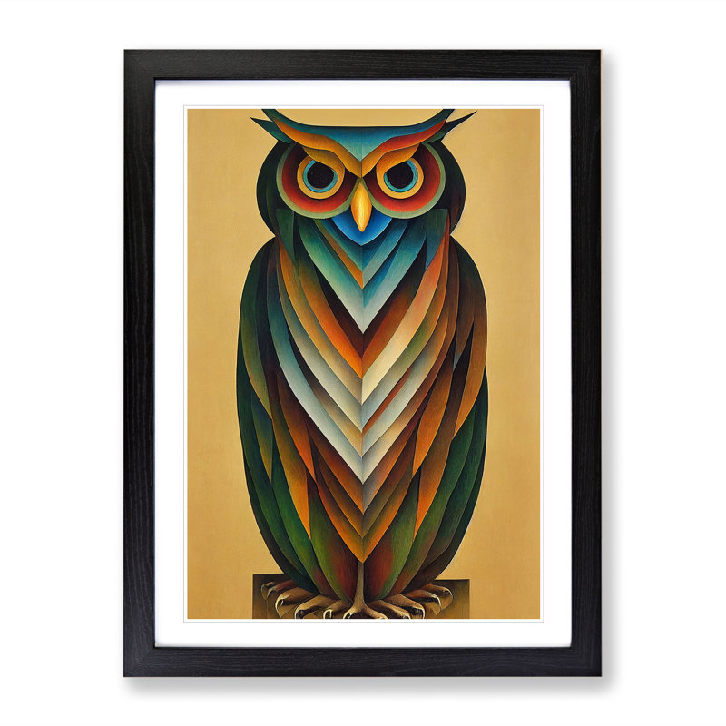 Unique Owl Art No.4 Abstract - Single Picture Frame Print, 64cm H x 46cm W x 2cm D, Black Framed