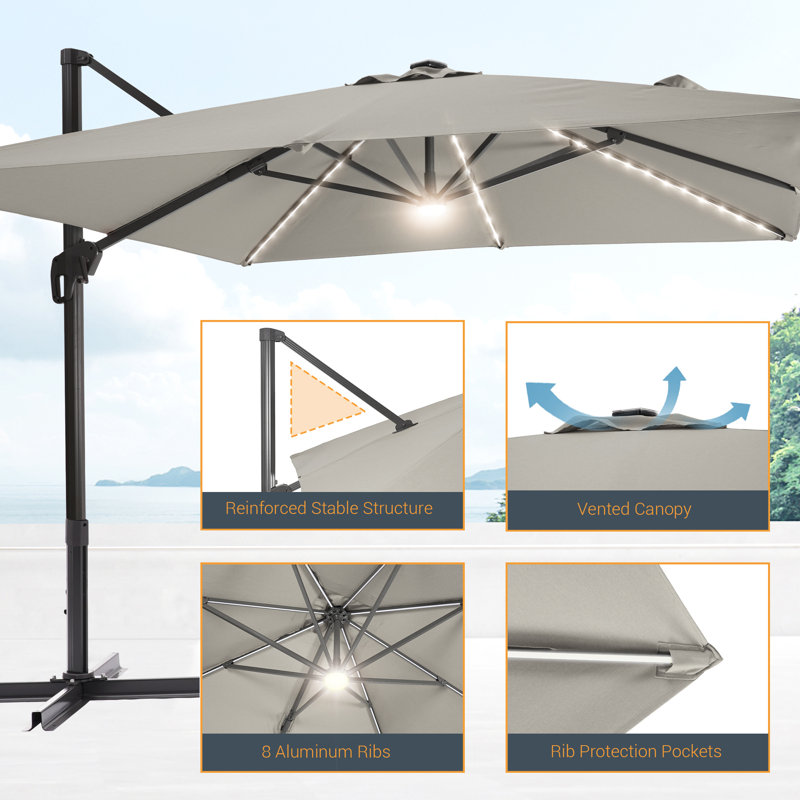 Parasol pivotant à 360 degrés Leipsic 120, Gris