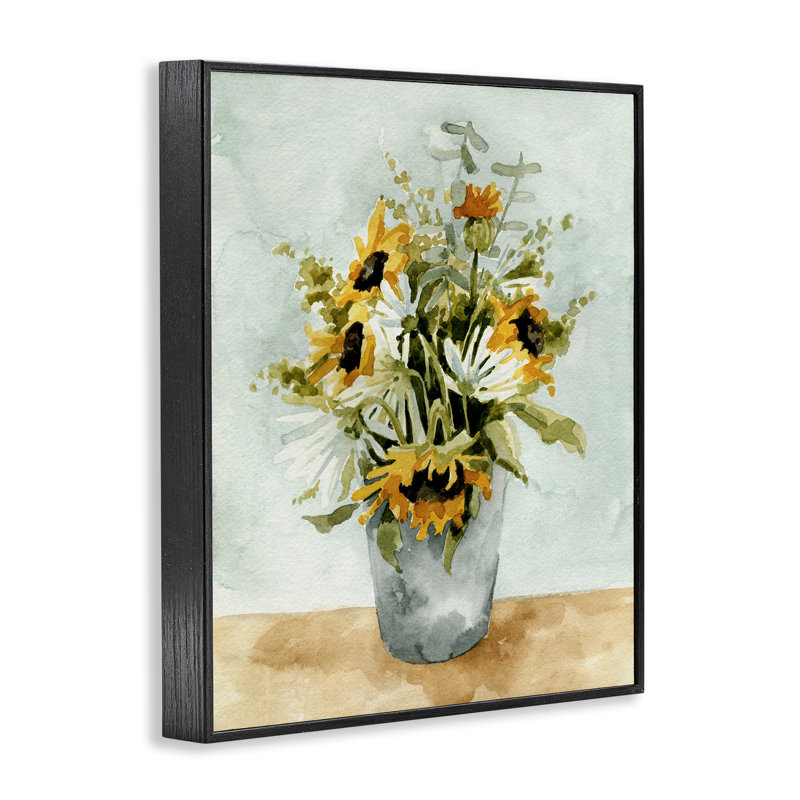 «Sunflower Blossom Watercolor» par Emma Caroline - peinture sur bois, H 14 po x l 11 po x P 1,5 po