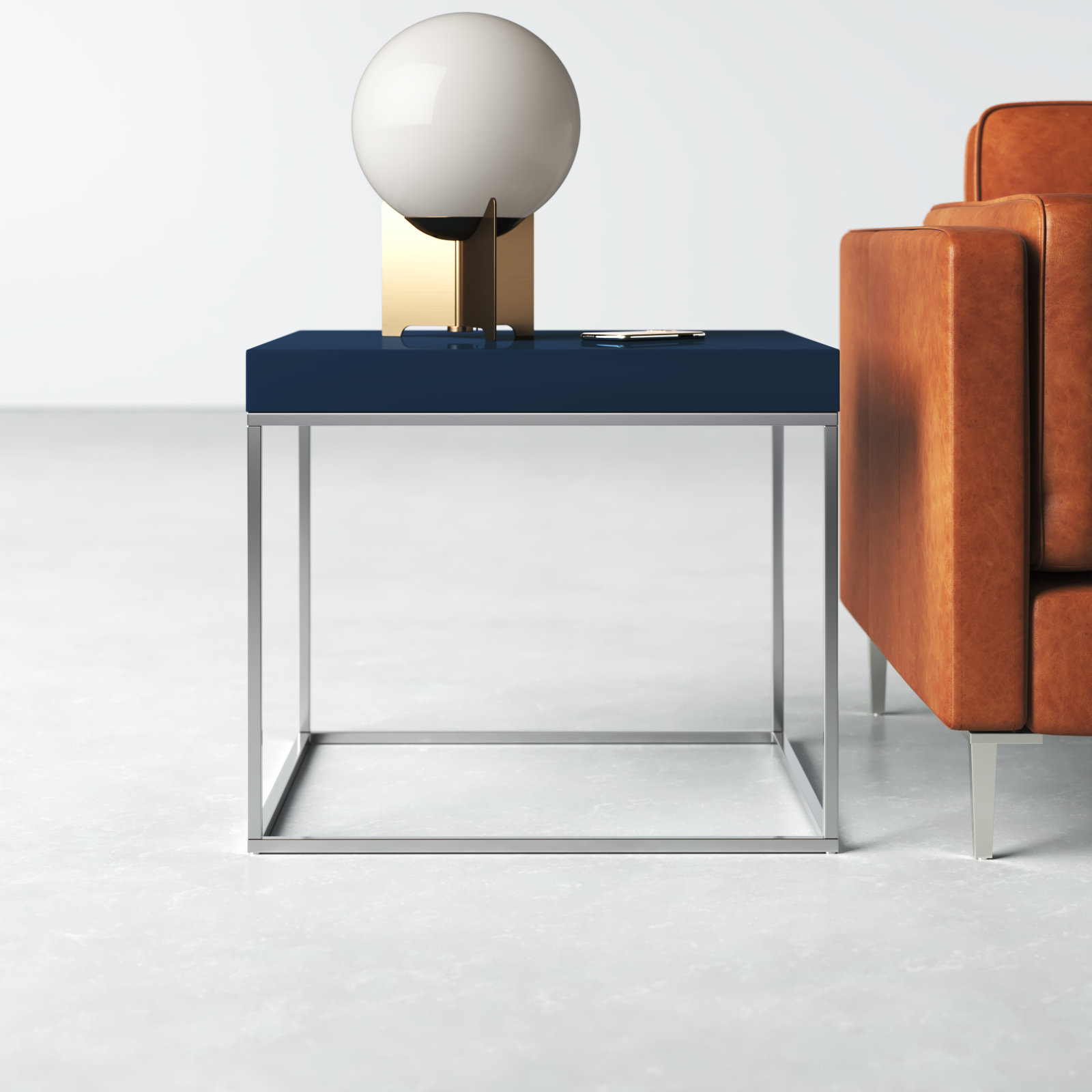 Fred 24" Walnut End Table, Navy