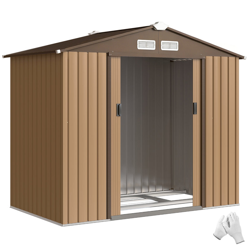 Outsunny 7 x 4ft Metal Garden Shed Waterproof with Vents Apex Roof, Brown