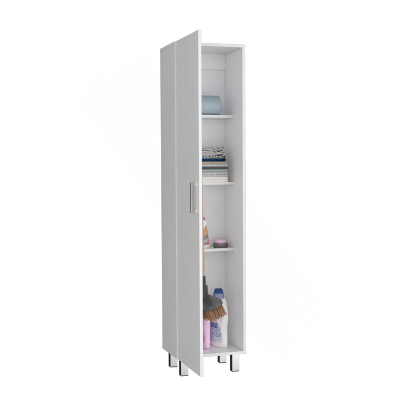 Armoire de rangement Vintro, crochets à balai, poignée en métal - blanc