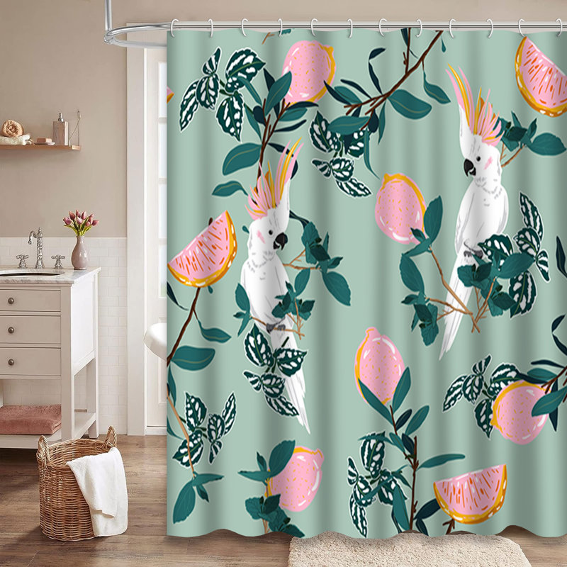 Sweet Pastel Jungle Parrot Exotic Shower Curtain with 12 Hooks, L 72 po x l 72 po