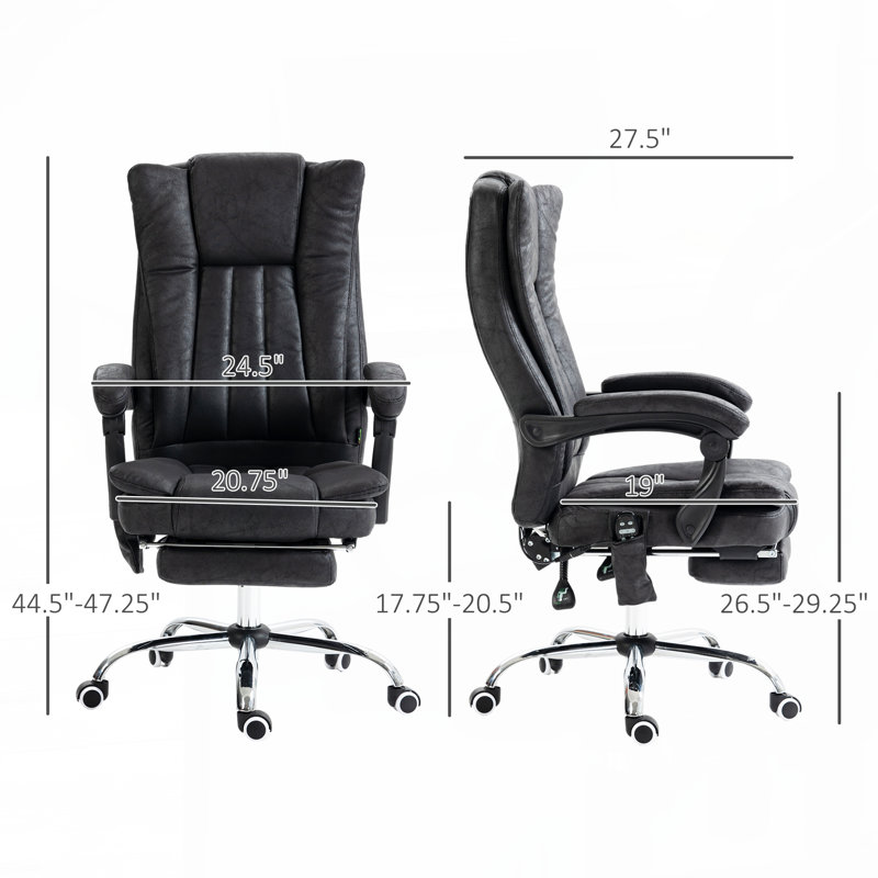 Chaise de bureau en microfibre Vinsetto, chaise d'ordinateur à haut dossier avec massage à 6 points, chaleur, hauteur réglable et repose-pieds rétractable, noir