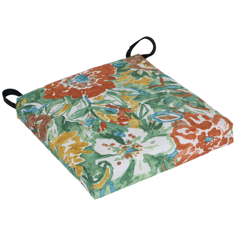 Coussins de chaise carrés d'extérieur (ensemble de 4), L 16 po x P 16 po, Blanc / brume soleil rivière florale