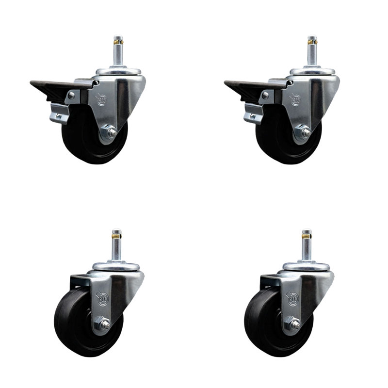 Soft Rubber Wheel Swivel Grip Ring Stem Set 2 Brakes SCC