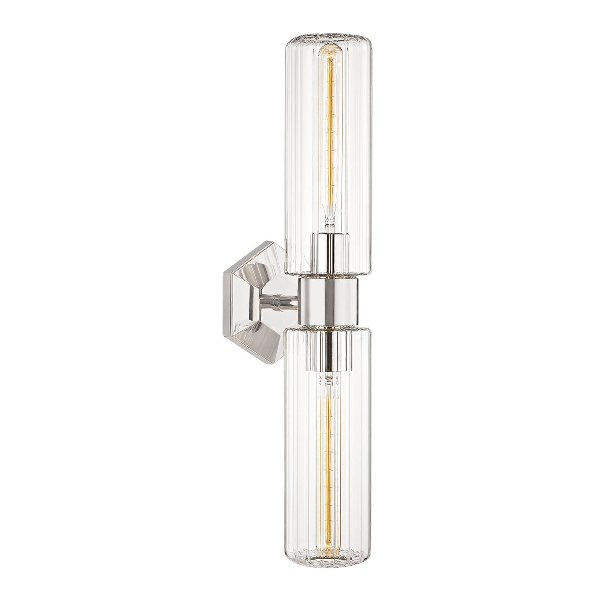 Abigail 2 Light Glass Dimmable Armed Sconce, Polished Nickel