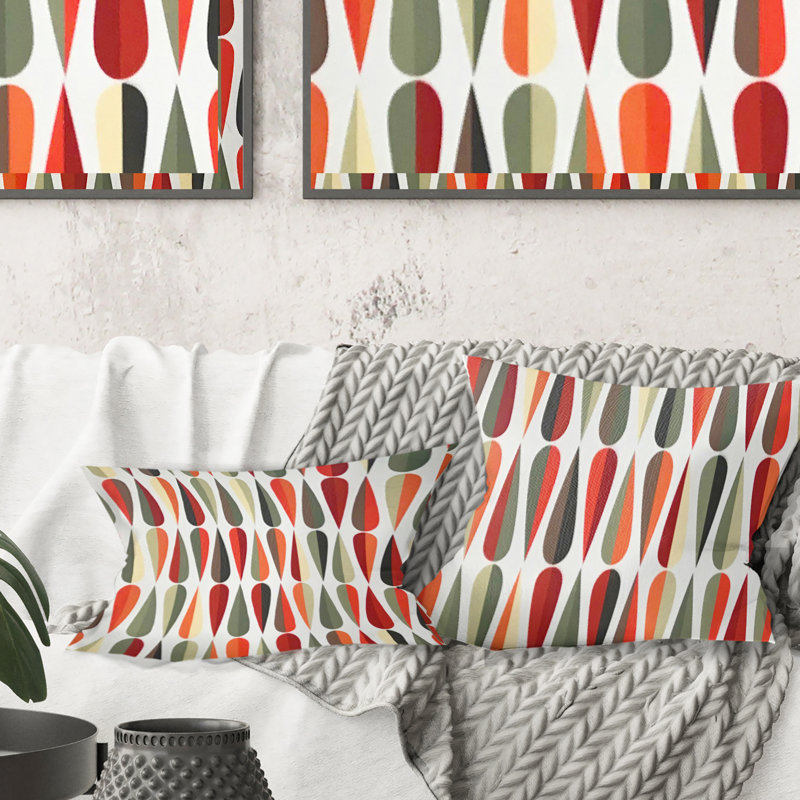 Coussin Retro Retro Drops V - Mid-Century Modern, 16 po x 1 po, Rouge / Brun