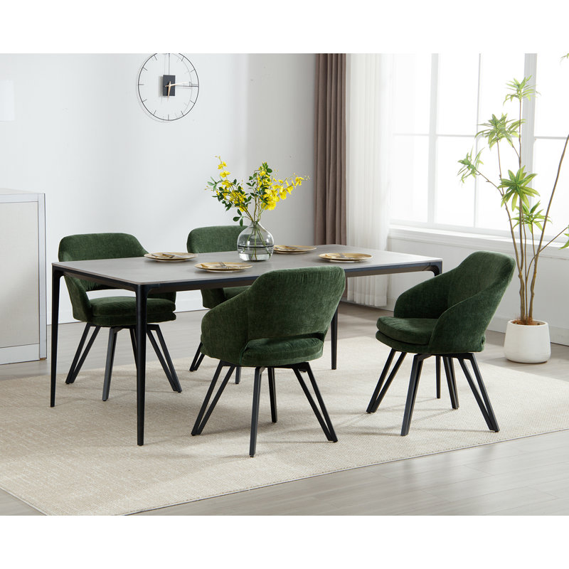 48.5cm H Upholstered Side Chair, 4, Chenille-Green