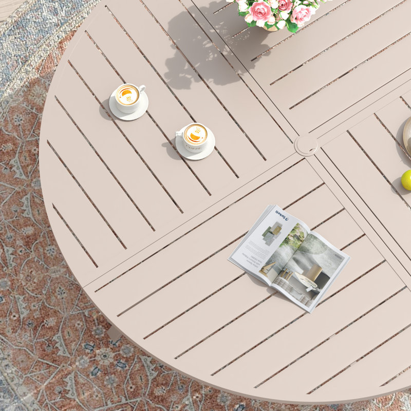 Outdoor Round Metal Patio Dining Table, Sandshell