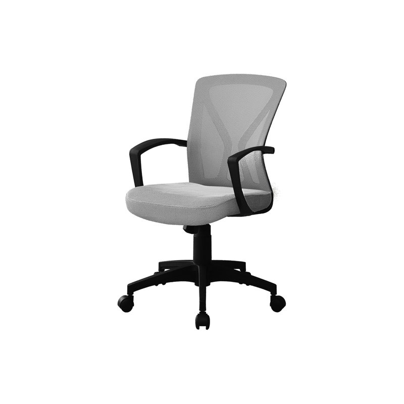 Chaise de bureau à hauteur ajustable, structure en maille grise et en métal noir, pour une meilleure assise ergonomique
