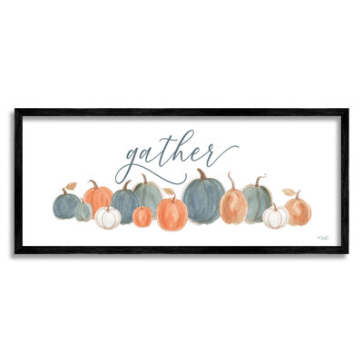 Gather Cursive Script Minimal Autumnal Pumpkins Arrangement Black