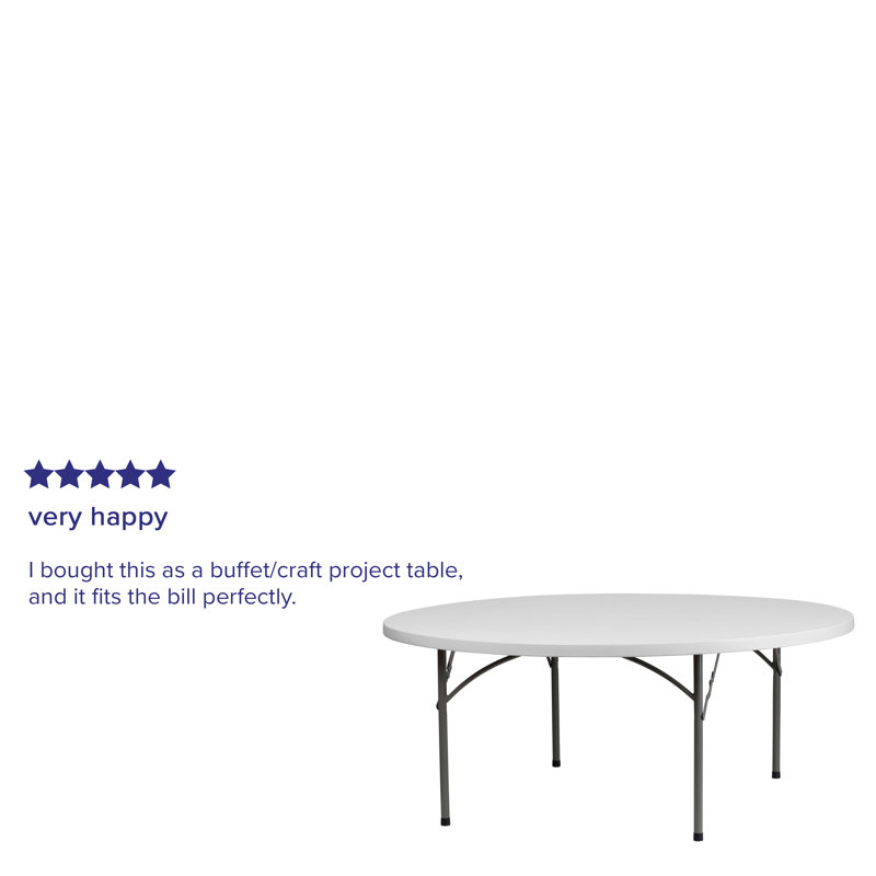 Kathryn 72'' Round White Plastic Folding Table with Gray Metal Frame