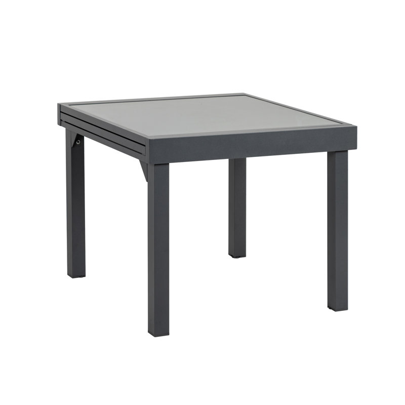Light Gray Aluminum Extendable Outdoor Dining Table with Glass Top