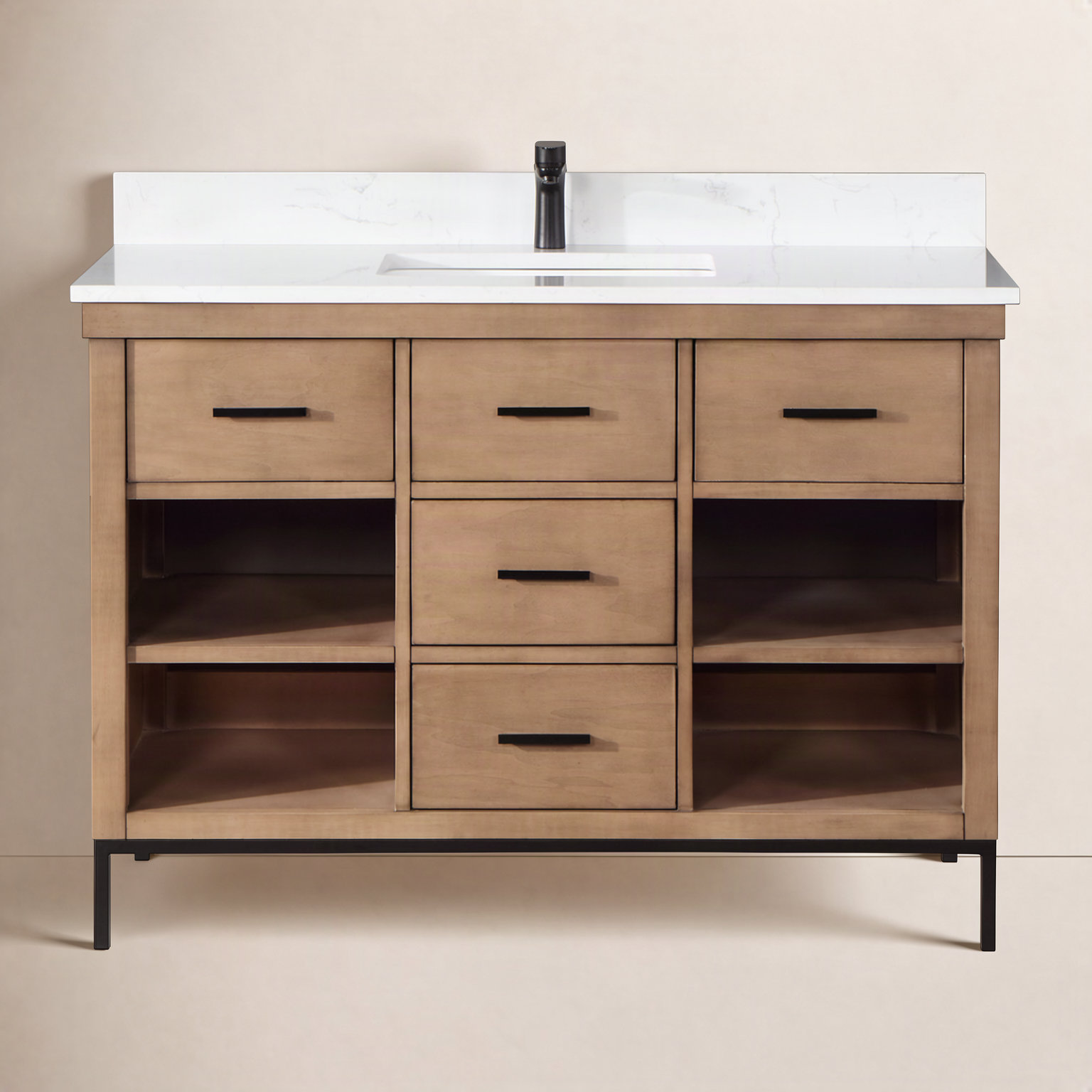 Kesia 48'' Single Bathroom Vanity, Brown, Matte Black
