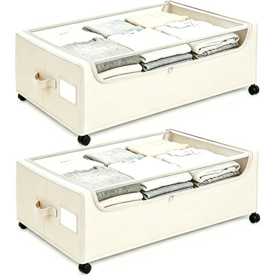 Rangement sous le lit 85L avec roulettes, paquet de 2 contenants de rangement sous le lit avec couvercles transparents et étiquette, noir