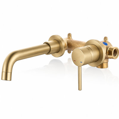 Wall Mount Bathroom Faucet with Single Handle Design and Brass Construction