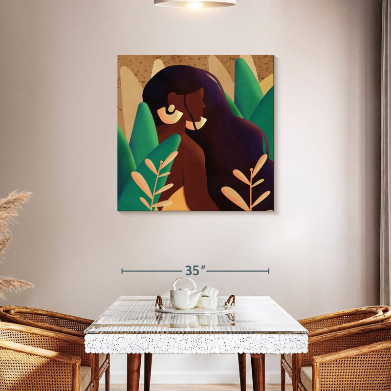 Portrait de femme tropicale, H 36 po x l 36 po