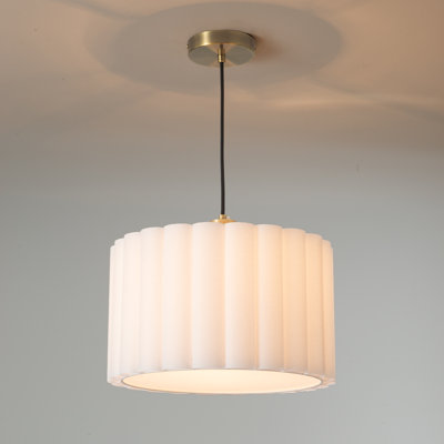 Luminaire suspendu festonné - Laiton vieilli, lin blanc, diffuseur, à intensité variable