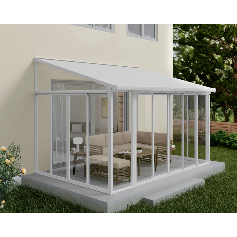 Palram - Canopia SanRemo 10' x 14' Acrylic Aluminum Enclosed Patio Gazebo with Polycarbonate Roof Panel All-Season Outdoor Room in White