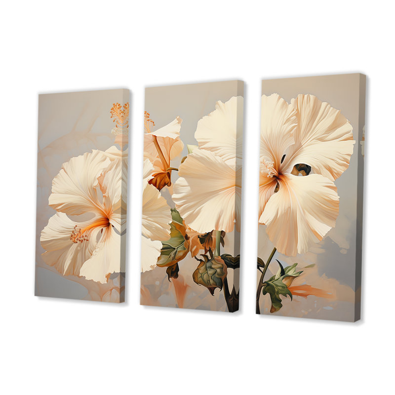 Hibiscus beige - ensemble d'art mural hibiscus, H 40 po x l 60 po x P 1 po