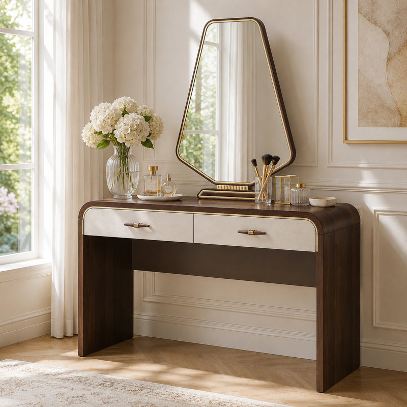 Houston Vanity Table With Mirror - Walnut