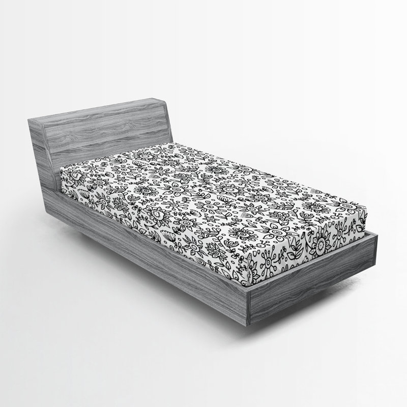 Drap-housse Ambesonne, paquet de 2, Drap-housse de taille simple, Noir, blanc / floral 1