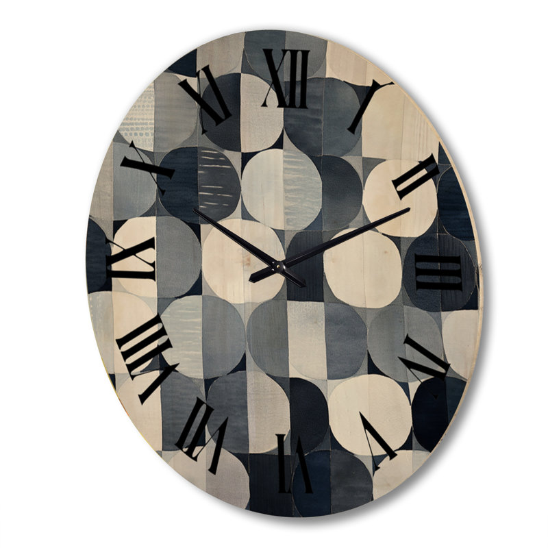 Horloge murale en forme de cercle aquarelle sur fond bleu délavé rétro III, Très grand