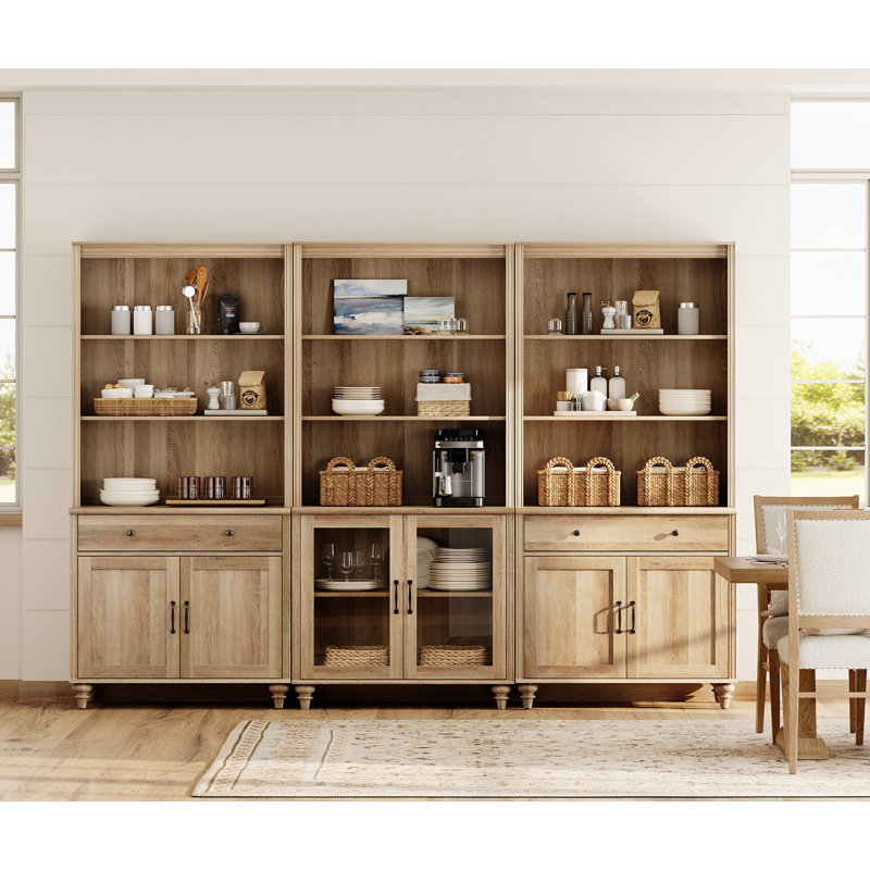 Grand garde-manger 72,1 po avec 2 tiroirs et 6 portes, chêne