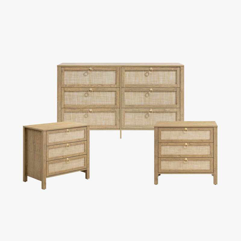 Ensemble de chambre à coucher 3 pièces Boho, Cerisier
