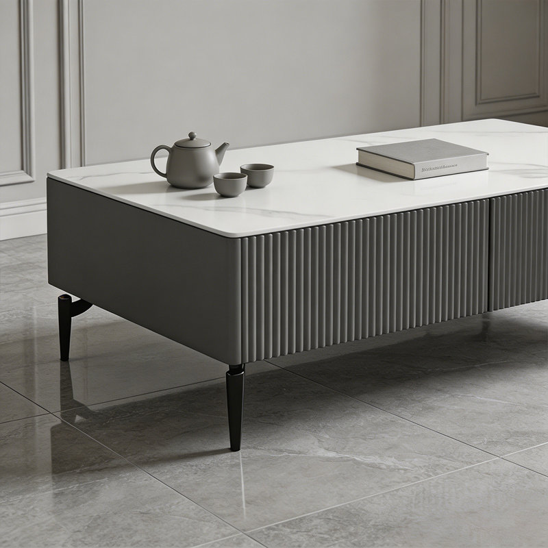 Table basse rectangulaire en pierre frittée, Picture color / Black, 15.75" H x 47.24" W x 23.62" D