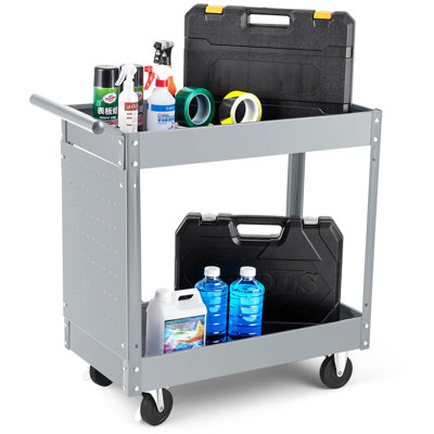 2 Tier Rolling Tool Cart, 220 LBS Capacity Heavy Duty Utility Cart with Wheels, Steel Service Cart with Handle, Ideal for Garage, Workshop, Warehouse, Repair Shop