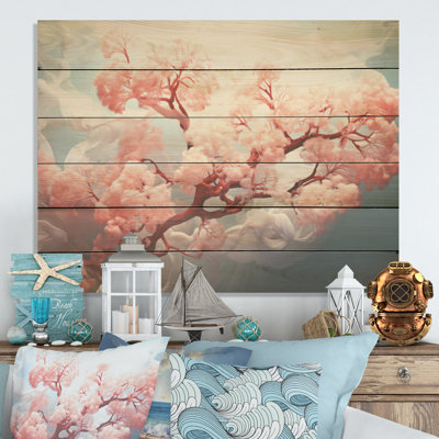 «Pink Sea Whip Elegance - Coastal Coral Under Water Wood», art mural sur bois de pin naturel