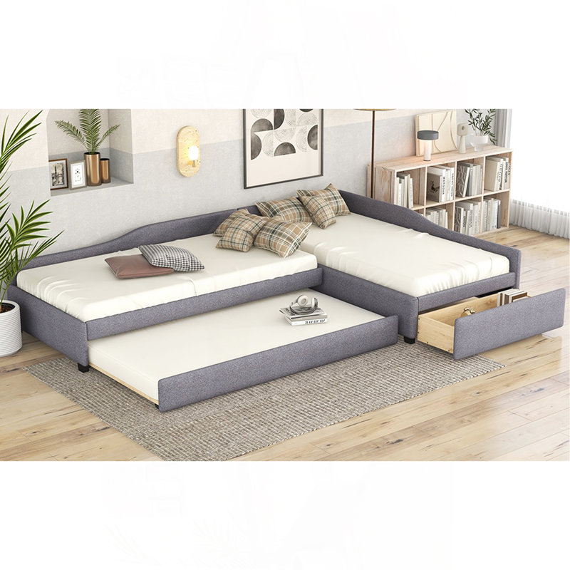 Upholstered Double Twin Size Daybed With Trundle And Drawer