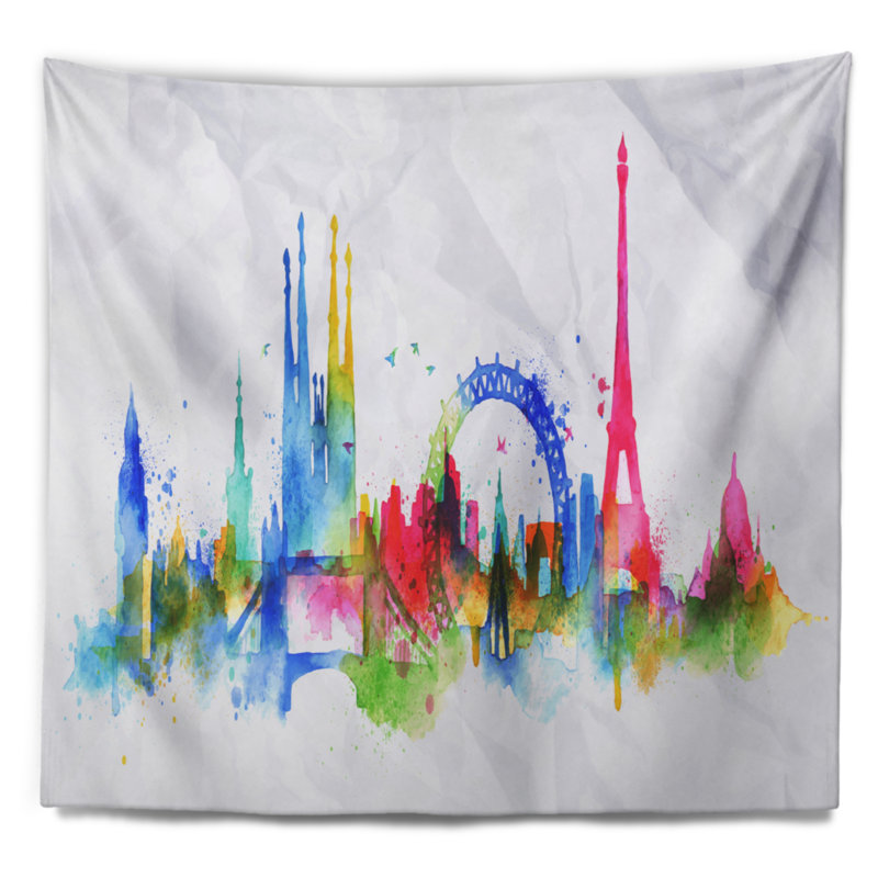 Tapisserie silhouette de paris coloré cityscape, H 32 po x l 39 po