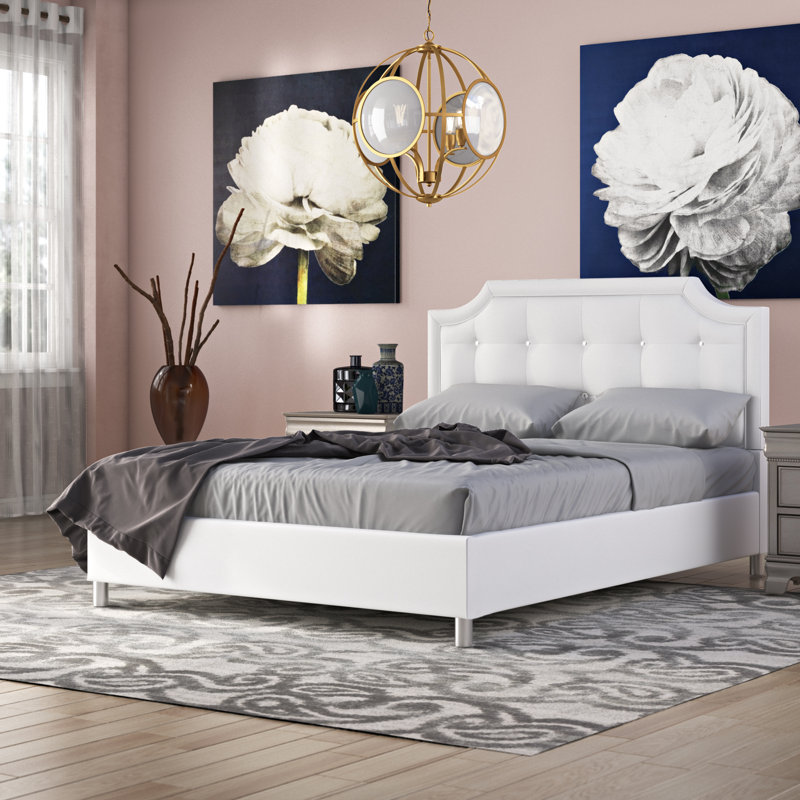 Abrams Vegan Leather Platform Bed, Full, White