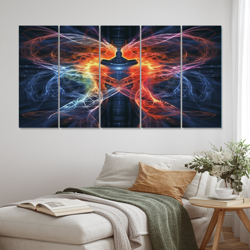 «Twin Flame Divine Love III», reproduction d'art sur toile romantique - 5 panneaux égaux