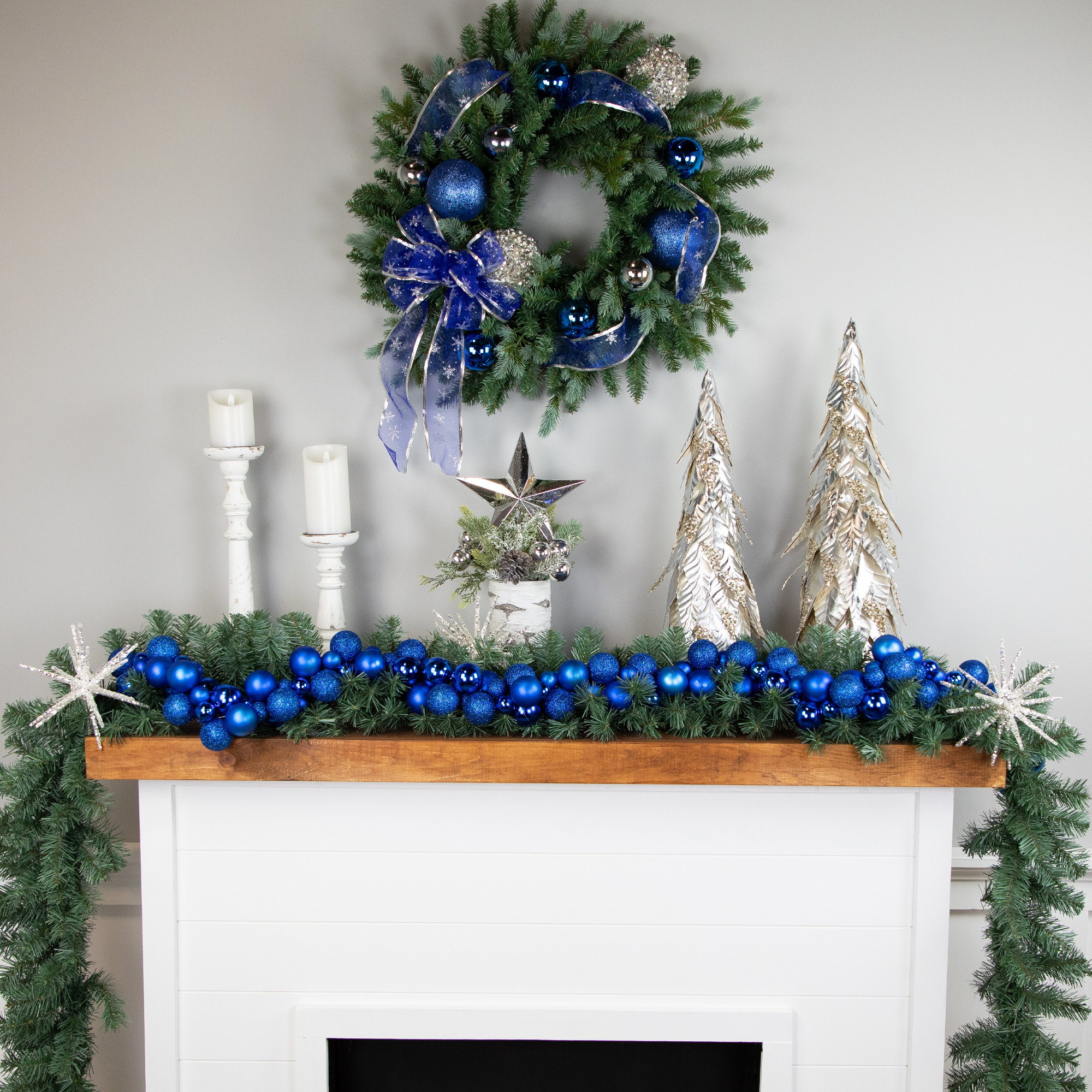 6' Shatterproof Ball 3-Finish Christmas Garland, Blue