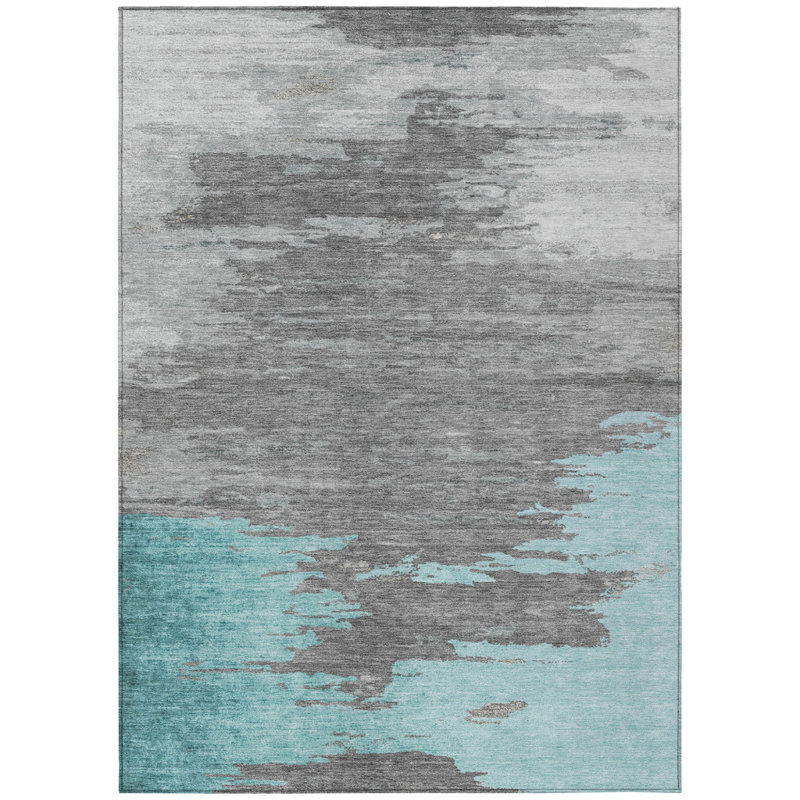 Tapis d'extérieur lavable abstrait bleu sarcelle 3 pi x 5 pi bleu et gris