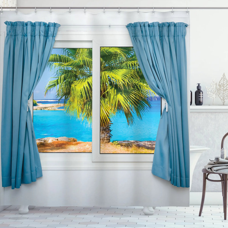 Beach Shower Curtain Set + Hooks, 84" H x 69" W