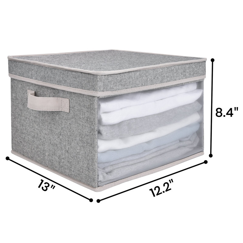 3 Pack Foldable Fabric Bin Set with Lid and Handle, Gray
