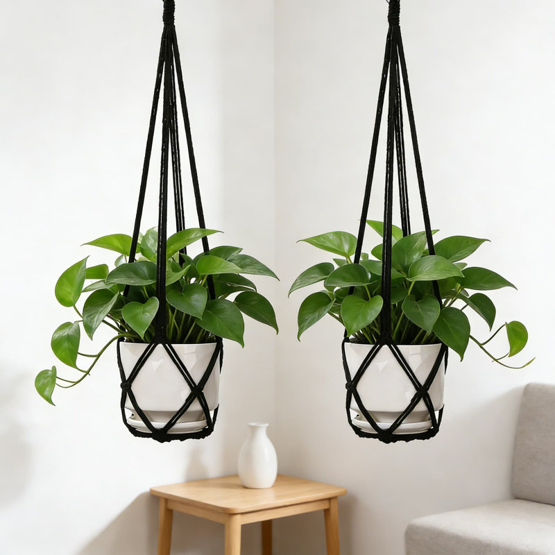 Ensemble de 2 cintres à plantes en macramé pour l'intérieur et l'extérieur, support à fleurs suspendu décoratif de 35 pouces avec crochets en S pour décoration intérieure