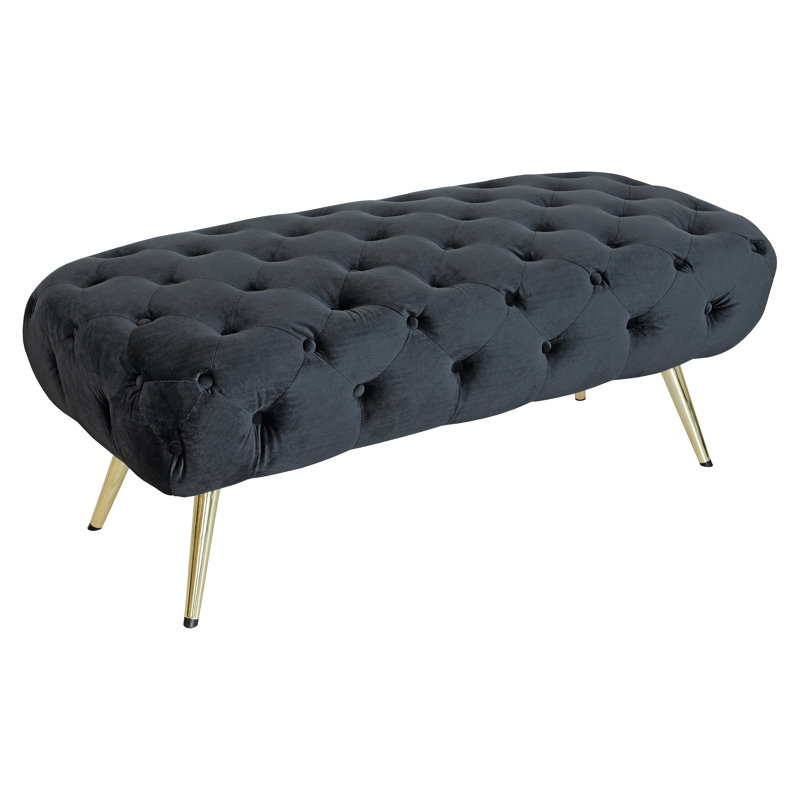 Rhea 122cm Wide Velvet Tufted Rectangle Solid Colour Cocktail Ottoman, Black