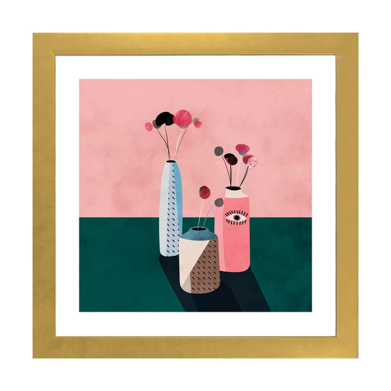 «Floral Minimal III» par Ana Rut Bré - impression d'art graphique, Papier encadré doré, Blanc, H 16 po x l 16 po x p 1 po